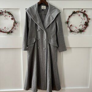 🧥 Elegant Vintage Gray Wool Swing Coat / Cloak | Shawl Collar |  Size L
